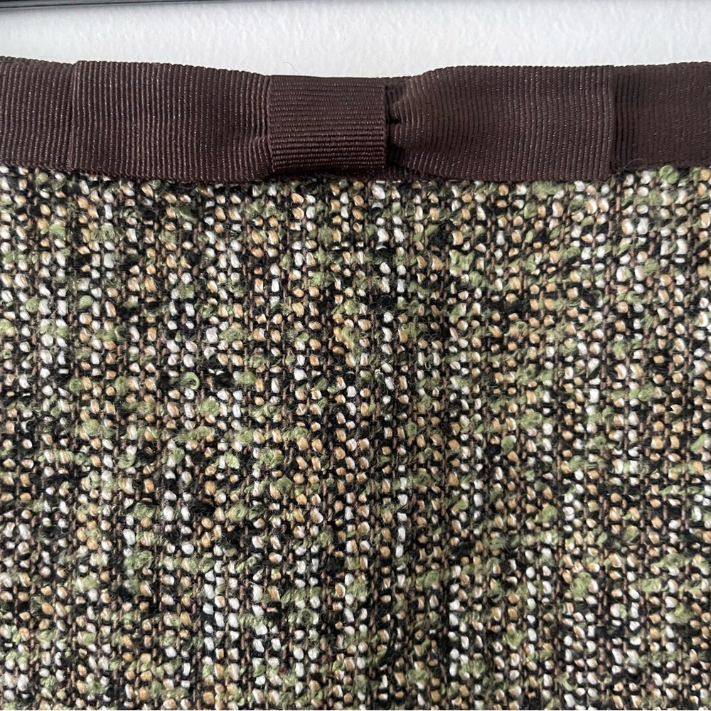 Vintage Y2K Ann Taylor Green Brown Tweed Bow Detail Dark Academia Skirt 4 Petite - Picture 3 of 5